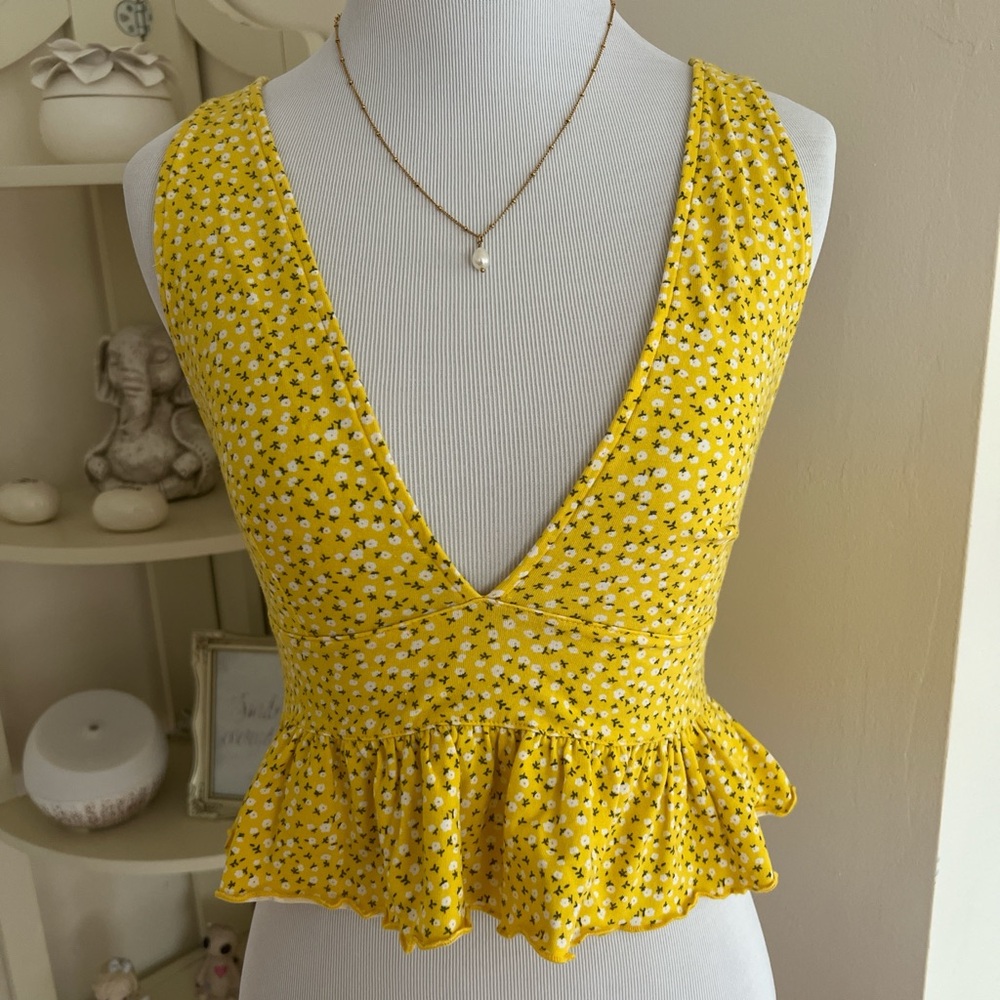 Forever 21 Yellow Sleeveless Peplum Tank Top